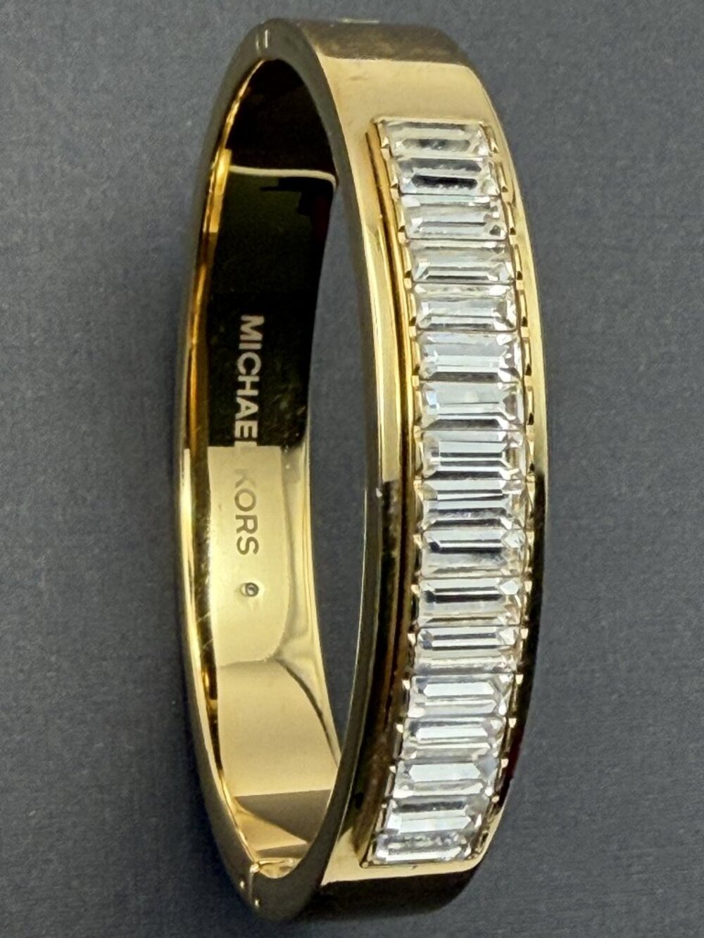 Michael Kors Baguette Crystal Hinged Bracelet Bangle Gold Tone Size 6.5